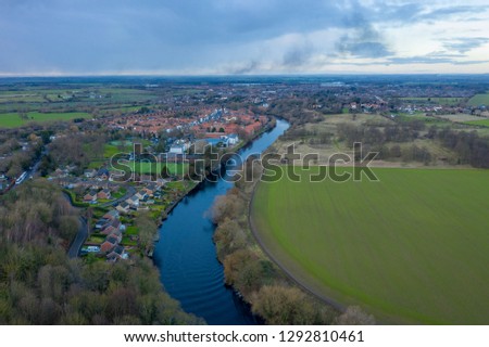 Areal Photo over the River Tees looking toward Yarm Royalty-Free Stock Photo #1292810461