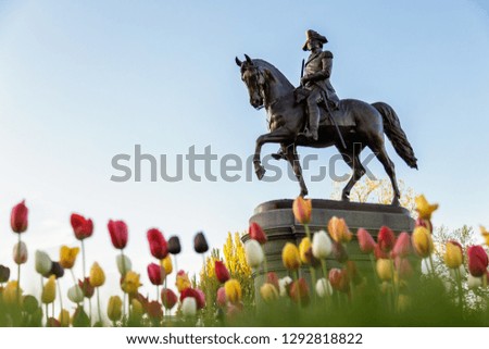 Statue of George Washington in Spring