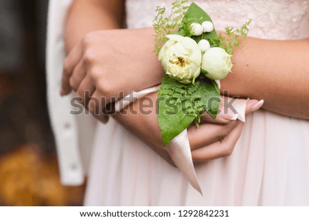 Delicate wedding bridal bouquet with cotton. floral arrangement of flowers to celebrate the holiday decor