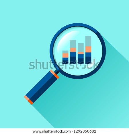 Magnifying glass icon in flat style. Search loupe on color background. Business analytic illustration. Vector design object for you project  Royalty-Free Stock Photo #1292850682