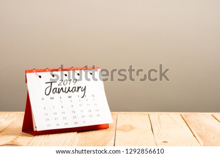 calendar with 'january 2019' lettering isolated on beige with copy space