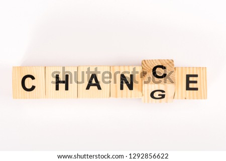 top view of change word made with wooden blocks isolated on white