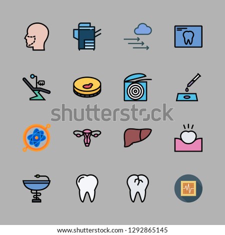 clinic icon set. vector set about dental floss, pharmacy, science and x ray icons set.