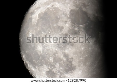 The Moon close-up on a black night sky shot through a telescope.  Picture taken from the Russia, Moscow, May 4, 2012