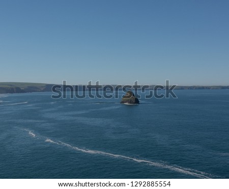 Rocky Outcrop of Gull Rock in the Atlantic Ocean Opposite the Seaside Village of Trebarwith Strand on the South West Coast Path between Tintagel and Port Isaac in Rural Cornwall, England, UK
