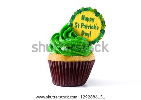 St. Patrick's Day cupcake isolated on white background.