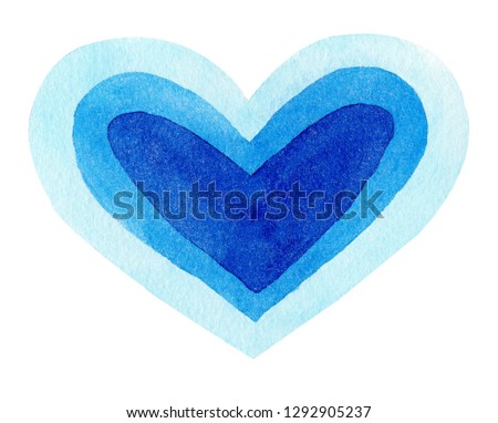 Watercolor hand painted blue heart. Symbol of love. Isolated objects perfect for Valentine's day invitation or romantic post cards.