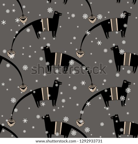 Seamless geometrical monochrome pattern with silhouettes of stylized animals and snowflakes. Based on ancient Native American Mogollon Pueblo Indians motif. Mimbres pottery. Ethnic style.