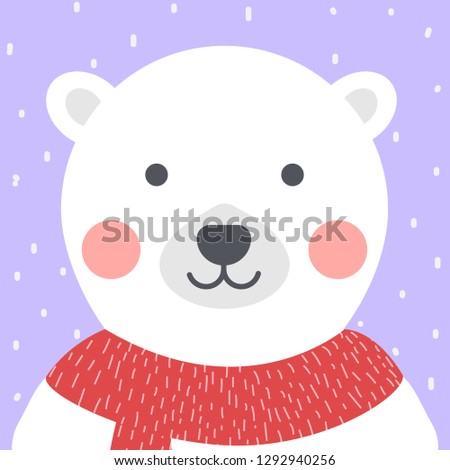 Cute polar bear with red scarf in winter concept,Vector illustration.