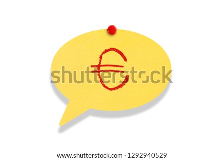 Sticky note pinned on white background, Euro
