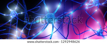 Neuron, neural network, brain activity, ganglion, nervous system, 3d rendering