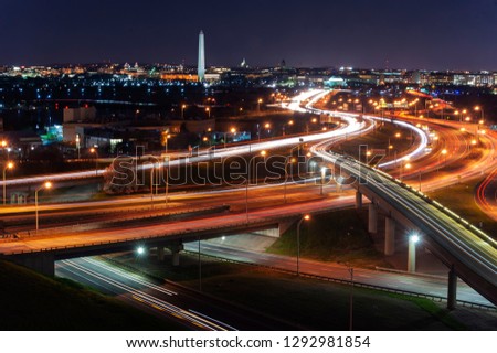 Washington DC at night from an aerial vantage point. 