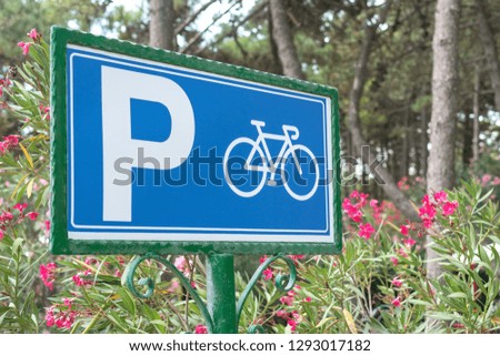 sign parking for bicycles close-up