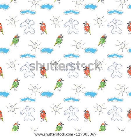 seamless wallpaper children's drawings of the sun and clouds
