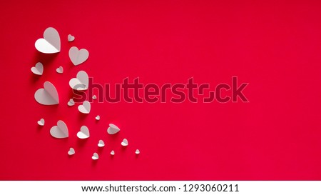 White Hearts Of Paper On Red Textured Background For Happy San Valentine Day. Happy Mother's Day Royalty-Free Stock Photo #1293060211