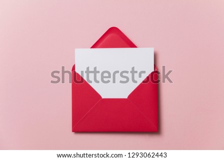 Blank white card with red paper envelope template mock up Royalty-Free Stock Photo #1293062443