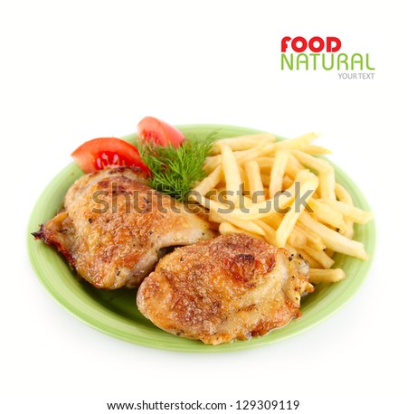 roast chicken with vegetables isolated on white background