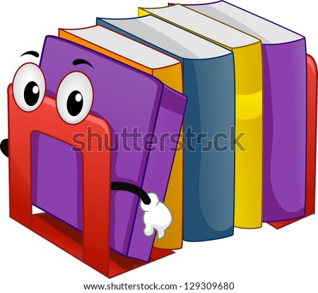 Illustration of Mascot Bookend with Books
