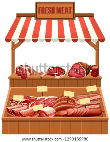 Isolated fresh meat stall illustration