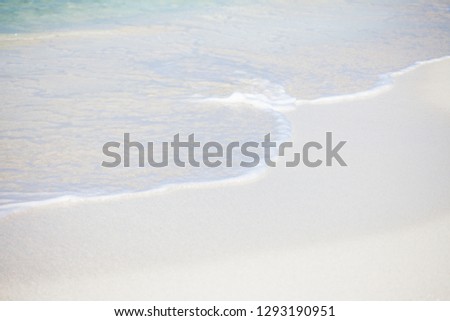 Secluded island. Paradise tropical island, white sand and clear water. Waves on the background of sand, copy space