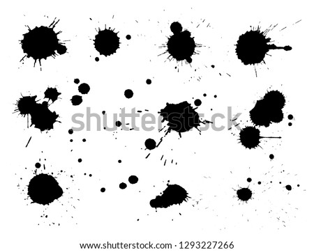 Ink splash collection.Set of black ink blots.