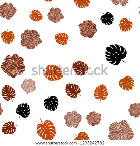 Dark Orange vector seamless doodle template with flowers, leaves. Brand new colored illustration with leaves and flowers. Texture for window blinds, curtains.