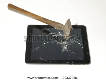 broken tablet on white background