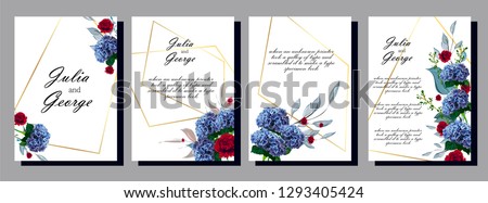 Floral poster, invite. Vector decorative greeting card or invitation design background. Set of cards with flower dew, leaves. The concept of wedding ornament.