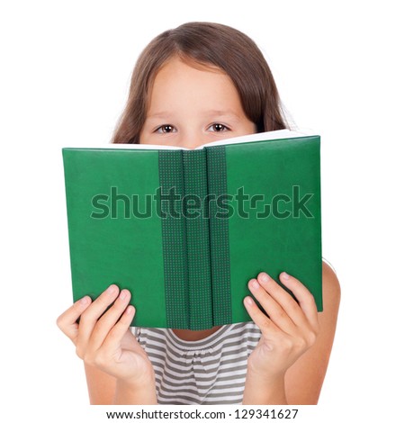 cute little child looking out of the book