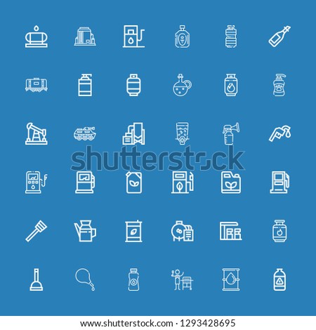 Editable 36 pump icons for web and mobile. Set of pump included icons line Gas, Oil, Enema, Plunger, Gas station, Eco fuel, Gasoline station, Gasoline, Fuel on blue background