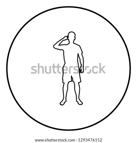 Man pointing at the temple with a finger silhouette front view Need thinking concept icon black color outline vector illustration flat style simple image in circle round