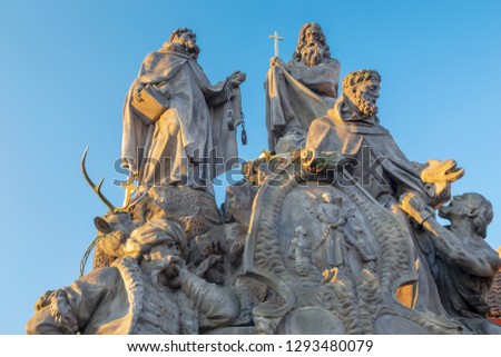 Prague The baroque statues of John of Matha, Felix of Valois and Saint Ivan on the  Charles Bridge by Ferdinand Brokoff
(1714).