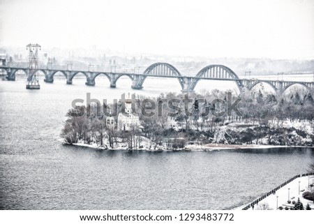 winter landscape. view of the city of Dnepr from above