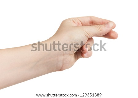 female teen hand holding something, isolated on white