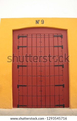 Red door, black and yellow background