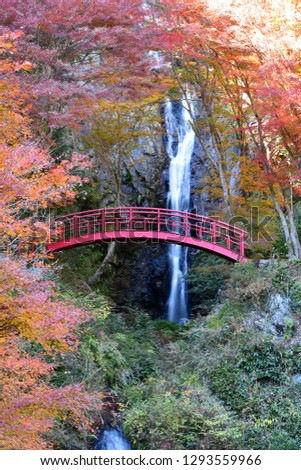 Red Bridge at the Five Treasure Falls of Yaotsu, Gifu