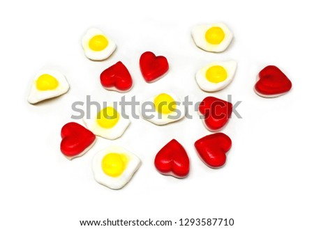 Jelly candies.Valentine's Day.Red heart.Jelly heart.Marmalade heart.I love you.Journey.Isolated white background.