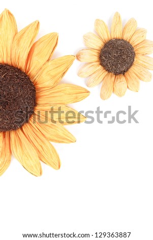 sunflower decoration on wooden table setting background