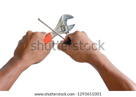 
Hand holding tools.
Unity in work.
Working tools.
Repair work.
