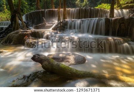 Waterfalls in tropical forest at Huay Mae Khamin Waterfall in Sr