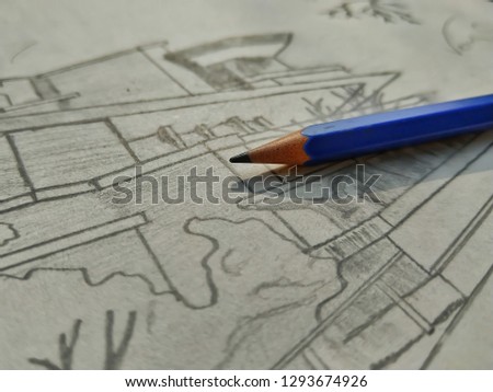 Pencil tip close Up on a sketch, pencil micro