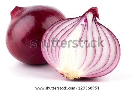 Red sliced onion isolated on white background Royalty-Free Stock Photo #129368951