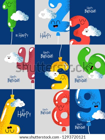 Happy birthday card number. Vector illustration. Use for card, poster, banner, web design and print on t-shirt. Easy to edit. Vector illustration.