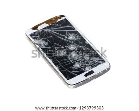 Broken smartphone (with clipping path) isolated on white background