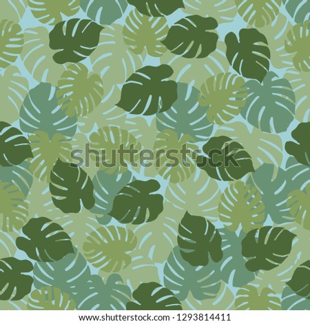 Seamless pattern with monstera leaves. Tropical background. Design for banner, poster, textile, print.