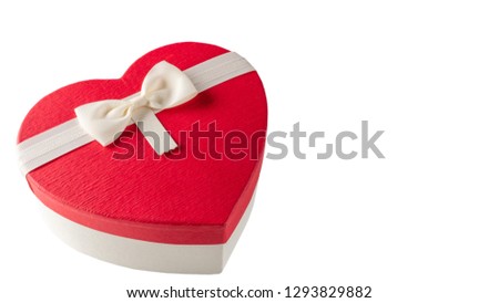 red heart gift box on white background. Valentine's day
