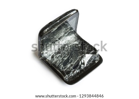 broken mobile phone isolated on white background