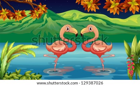 Illustration of the two swans in the lake