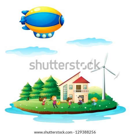 Illustration of children near the windmill