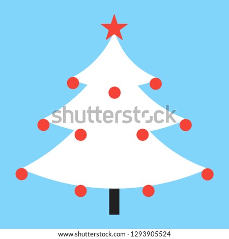 Christmas tree fir flat style design icon sign vector illustration. Symbol of family xmas holiday celebration isolated on white background.  With balls and stars. Merry christmas, happy new year!